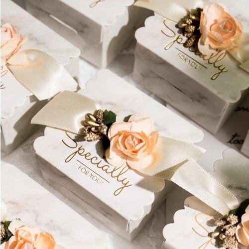 50Pcs/Lot Grey Marble Flowers Candy Box Wedding Party Gift Bags Baby Shower Packaging Supplies