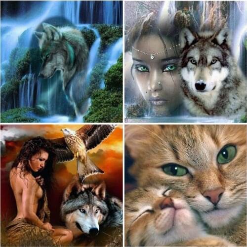 5D DIY Diamond Painting Forest Wolf Head Waterfall Diamond Embroidery Cross Stitch Handmade Rhinestones Mosaic Home Decor Gift