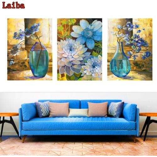 5D Diamond Embroidery flower Still life vase Diy Full Square Diamond Painting Home Decor Rhinestones Handicraft mosaic 3PCS