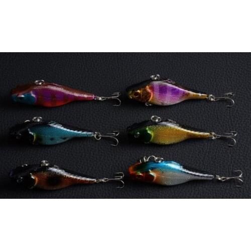 6Pcs Plastic VIB Fish Lure 6.5cm 12g Treble Hook Diving Jigging Bait Wobbler Vibration Fishing Tackle