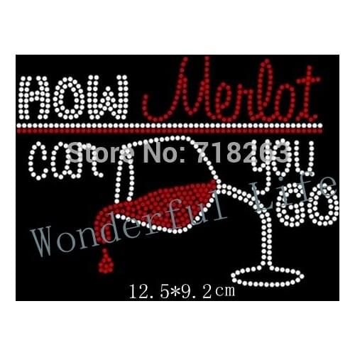 Free shipping how cup with red wine for party rhinestone transfers motif design motif