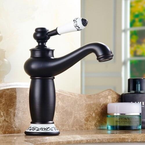Free Shipping Retro magic lamp style bathroom basin faucet black, Copper Antique kitchen basin faucet hot and cold Wholesale