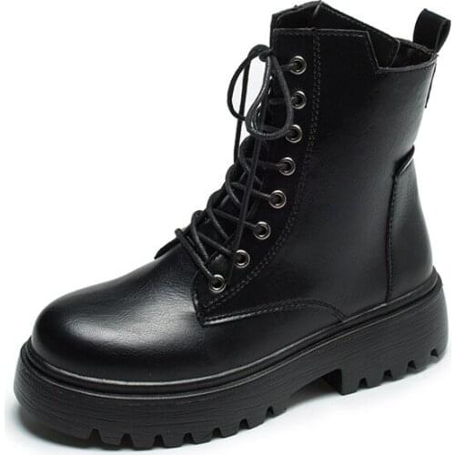 Minimalist Lace-up Front Combat Boots Shoes Woman White Ankle Motorcycle Boots Female Autumn Winter Shoes Punk Botas Mujer