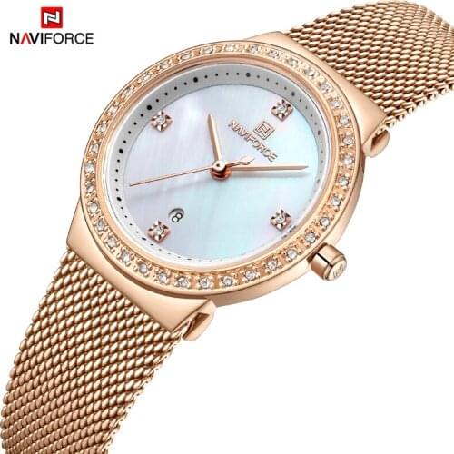 NAVIFORCE Women Luxury Brand Watch Simple Quartz Lady Waterproof Wristwatch Female Fashion Casual with rhinestones Watches Clock