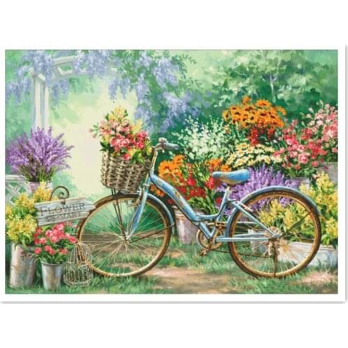 Flower basket bicycle cross stitch package spring garden 18ct 14ct 11ct cloth cotton thread embroidery DIY handmade needlework