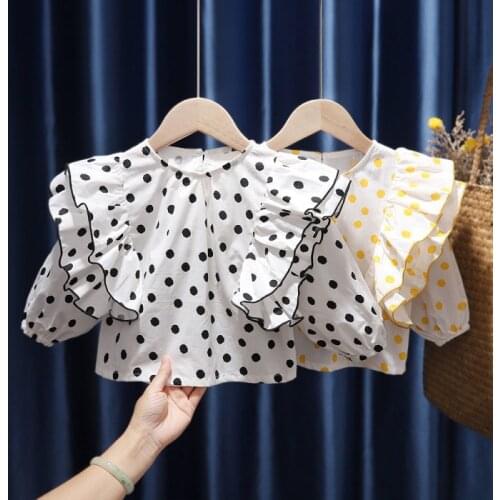 80-130 Cm Spring Autumn Girls Fashion Dot Blouse Baby Kids Children Long Sleeve Shirt
