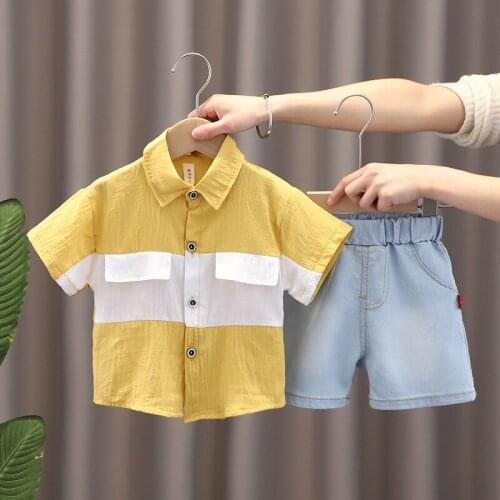 Childrens Clothing Summer New Baby Boy Short-sleeved Shirt Suit Girls Denim Shorts Two-piece Suit Fashion Clothes
