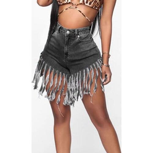 Tassel Denim Shorts Women Elastic High Waist Plus Size Short Jeans Summer Streetwear Casual Fashion Short