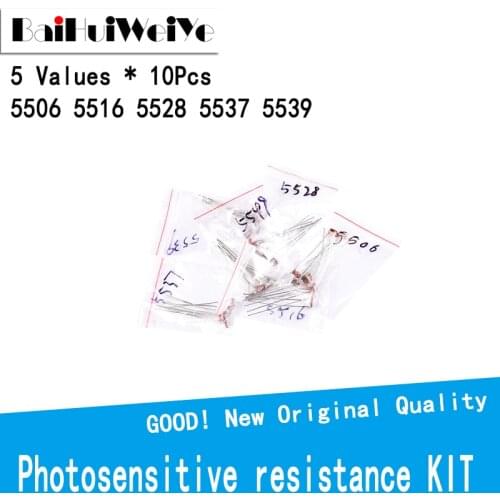 50PCS/LOT LDR Photo Light Sensitive Resistor Photoelectric Photoresistor Kit GL5506 GL5516 GL5528 GL5537 GL5539 5 Values * 10Pcs