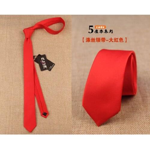 Spot tie mens and womens 5cm Korean pure color narrow version event performance student polyester silk tie