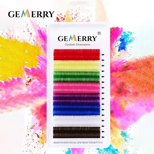 GEMERRY 16 Rows Colored Individual Lashes Soft Eyelash Extension Brown White Blue Purple Pink Green Yellow Colored Lash Makeup
