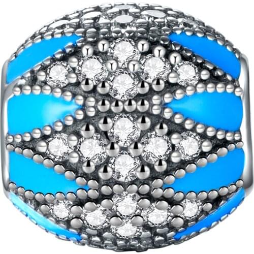 GW Series 925 Sterling Silver Blue Flower Charm Bracelet Beads fit Snake Chain for Women