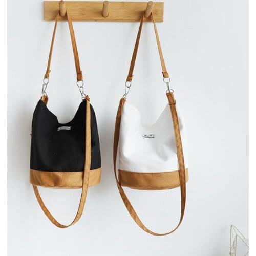 Canvas bag Womens single shoulder bucket bag new womens fashion stitching art canvas bag Simple Tote