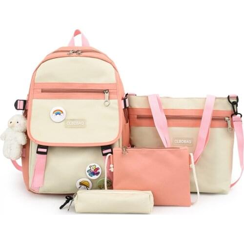 4Pcs/set Canvas Backpacks Women School Bags for Teenage Girls Bookbags Student Preppy Style Travel Backpack Female Rucksack 2021