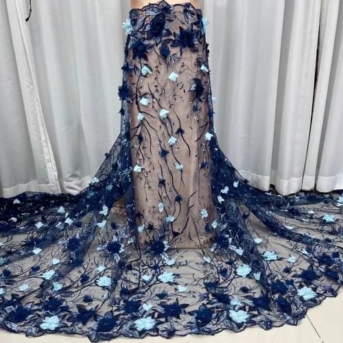 Exquisite Sewing 3D Embroidery Lace Fabric Thread Bridal Gown Net Nigerian Lace Fabric Tulle Cloth Dress for Wedding Party