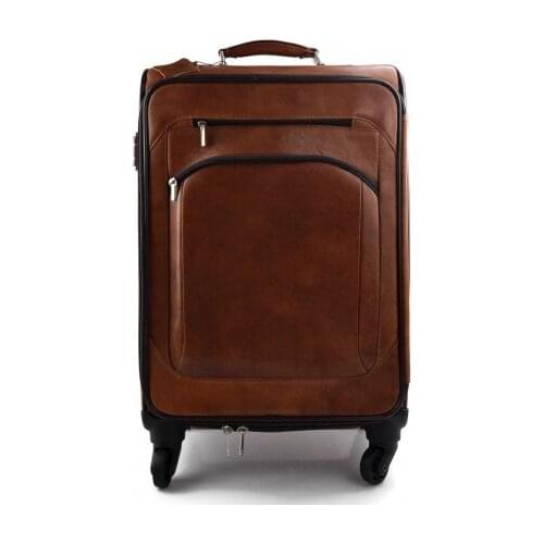 Leather trolley travel bag weekender overnight brown