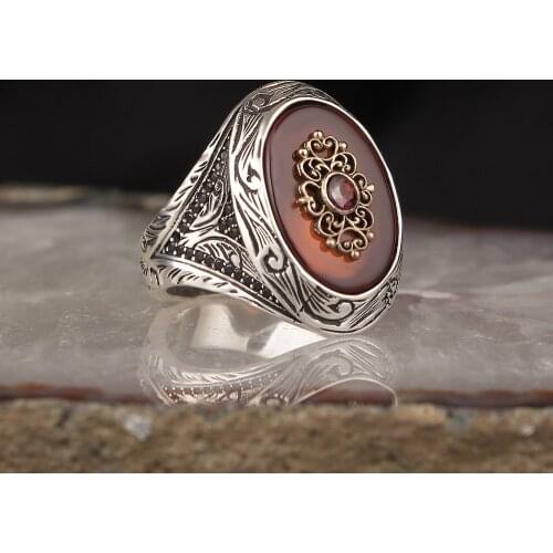 Quartz Traditional Turkish 925 Sterling Silver Mens Handmade Signet Rings Jewelry Gift From Turkey for Women Men