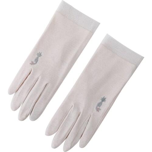 Summer Sunscreen Touch Screen Gloves Women UV Protection Thin Driving Cotton Breathable Skid Driving Cartoon Embroidery Gloves