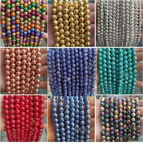 Metalitic Coated Volcanic Lava Round Accessorries Beads For Jewelry Making Strand 15 inch DIY Jewelry Bead For Women Gifts