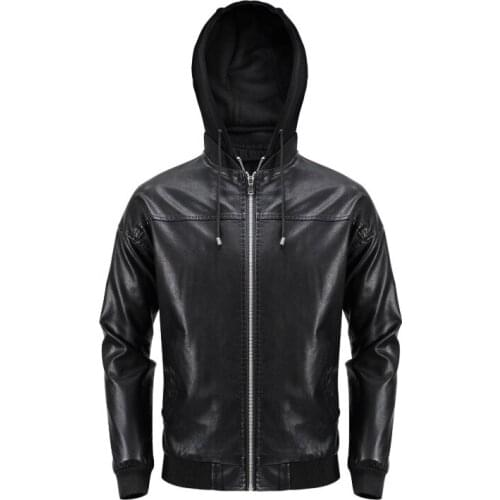 Men New brand casual motorcycle leather jackets hooded zippers Mens Locomotive Jackets Bomber leather Jacket coats