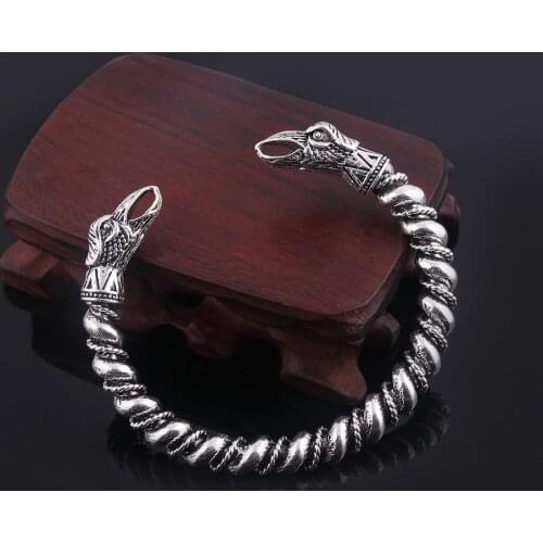 Viking Norse Raven Open Bangle Men Bracelets Eagle Beak With Twisted Pattern Carved Metal Cuff Bangles For Male Luckly Jewelry