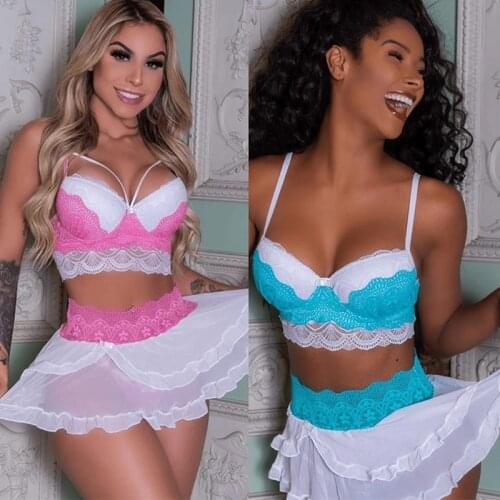 2021 The New Women Sexy-Lingerie Nightwear Dress sleeveless see through sexy lace G-string Underwear Lace Bra