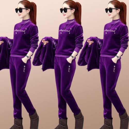 2021 New Arrival Corduroy Vest Zip Hooded Trousers Women Suit Winter Warm 3pcs Sweatpants Suit Coat Female Jacket Solid Color
