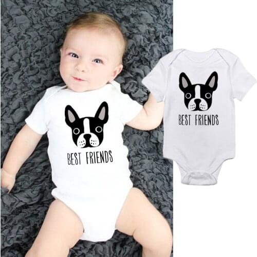 Infant Newborn Baby Boy Girl Short Sleeve Best Friends Cute Dog Print Romper Jumpsuit Outfits Summer Baby Clothes Drop Ship