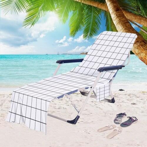 Plaid Striped Microfiber Beach Chair Cover Towel With Pocket Outdoor Portable Quick Drying Garden Pool Lounge Chair Blanket