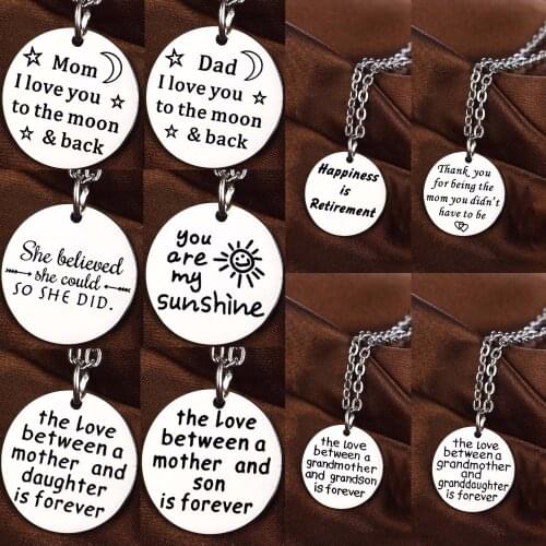 Charm Stainless Steel Pendant Family Love Mother Father Son Daughter Sister Friends Necklace Gift For Retirement Mom Dad Jewelry