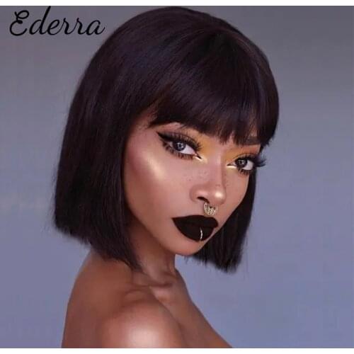 Straight Bob Wig With Bangs Brazilian Natural Color Straight Human Hair Wig Machine Made Wig Short Bob Wigs For Women