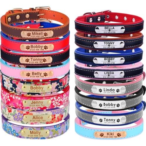 Adjustable Leather Personalized Dogs Collar Engraved Cat Collar Custom Name Puppy Small Large Unisex Pet Collar Dog ID Tag