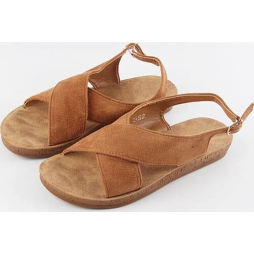 2021 Summer Womens Sandals Ladies Retro Buckle Strap Flat Platforn Casual Sandals Shoes Female Comfort Flat Shoes Soild