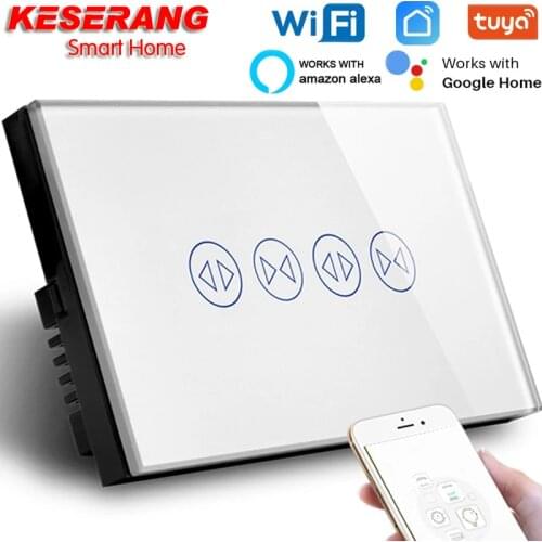 AU/US Standard Smart WIFI Double Curtain Switch For Shutter,Touch Screen Glass Switch Panel,Compatible Alexa&Google Home