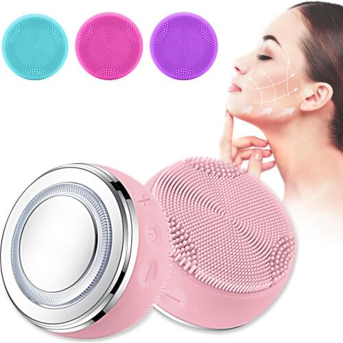 2 In 1 Face Cleansing Brush Facial Massager Waterproof LED Light Silicone Therapy Skin Pore Cleanser