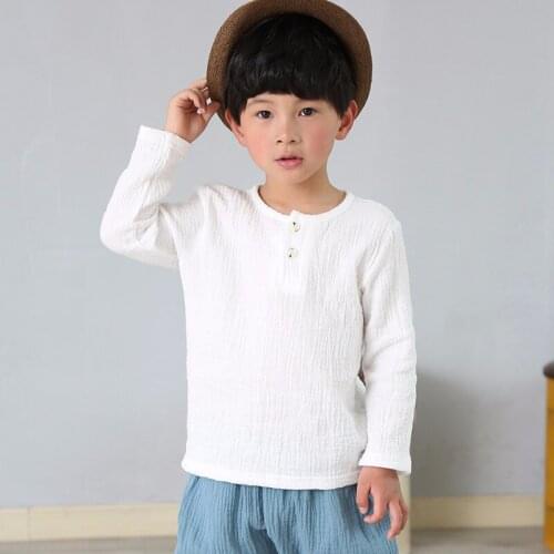 Spring boys girls t-shirt linen pleated solid color children long sleeve tops for boys t-shirt baby t-shirts for girls clothing