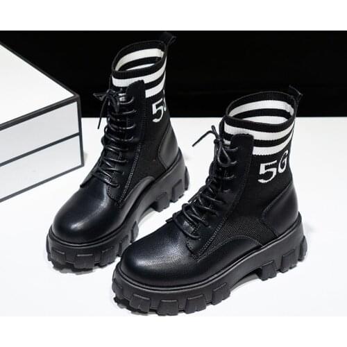 Womens Platform Motorcycle Boots Women Gothic Chunky Punk Woman Black Cool Metal Buckle Ankle Female Lace Up Plus Size2021