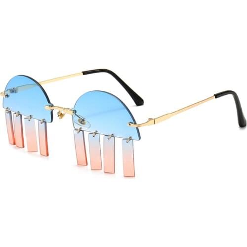 Veshion Half Round Vintage Sunglasses Women Rimless Gold Metal Tassels Sun Glasses Female Decoration 2021 Party Gifts