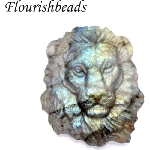 High Quality Natural Labradorite Stone Carved Lion Head Pendant Fit Necklace Luxury Making