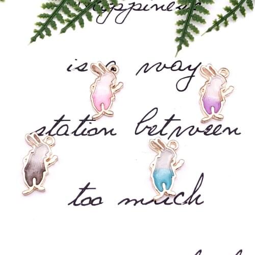 10pcs/lot New Arrival Pearlescent Color Rabbit Charms 12*21mm Alloy Metal Enamel Charm Pendants For Jewelry Making XL598