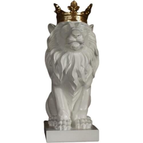 Abstract Crown Lion Statue Male Lion Faith Resin Sculpture Collectible Figurines Animal Model Crafts Ornaments Home Office Bar