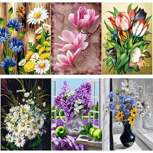 5D DIY Diamond Painting Fresh Flower Diamond Embroidery Flower Scene Cross Stitch Full Square Round Drill Home Decor Manual Gift
