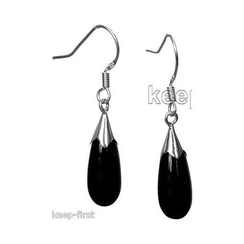 Brinco brincos wholesale good Womans Black stone Teardrop 925 Sterling Silver Dangle Hook Earrings 6.09 for women jewelry