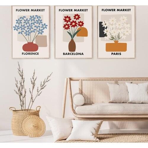 Flower Market Wall Art Canvas Painting Florence Paris Barcelona Poster Print Abstract Floral Pictures Nordic Living Room Decor
