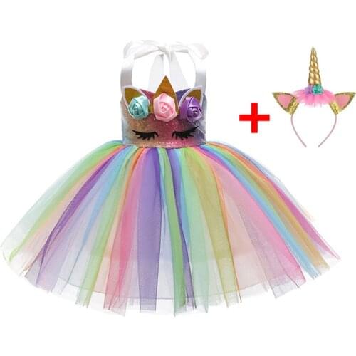 Kids Cosplay Costume 2021 New Unicorn Sequins Sleeveless Lace-up Princess Dress For Girls Banquet Party Rainbow Dresses 2-8 Year