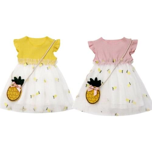 2019 Sweet Summer Toddler Kids Baby Girl Dress Pineapple Clothes Round Neck Princess Tulle Tutu Sundress Bag Costume Clothing
