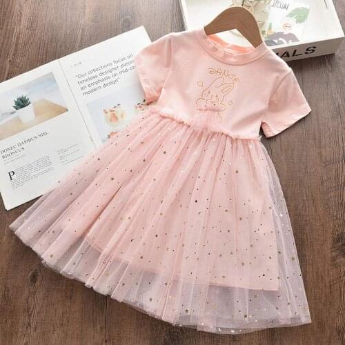 Kids Cartton Bunny Princess Dress Sweet Dresses 2021 New Summer Children Costumes Baby Sequined Vestidos 3 7Y