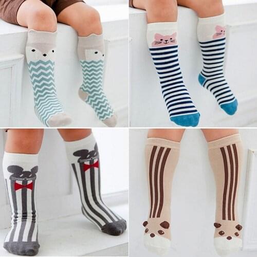 Baby Knee Highs Anti Slip Baby Socks Newborn Girls Boys Toddler Socks Long Tube Fox Cat Animal Infant Cotton Socks Kids