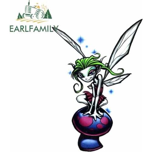 EARLFAMILY 13cm x 8.8cm for Playful Cute Goth Fairy on A Mushroom Funny Car Stickers Vinyl Waterproof RV VAN Car Accessories JDM