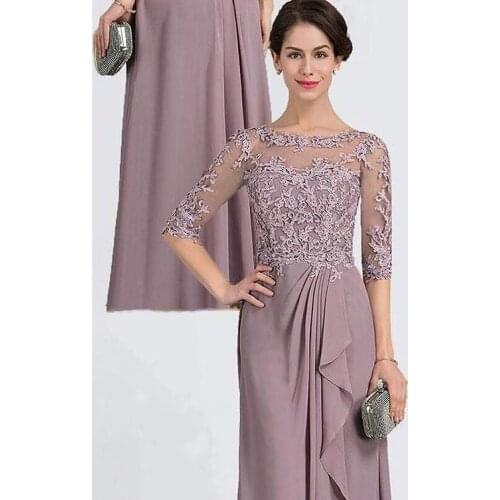 Elegant Lace Mother of the Bride Dresses Illusion Half Sleeve Wedding Guest Dress Plus Size Chiffon Formal Mother Evening Gowns